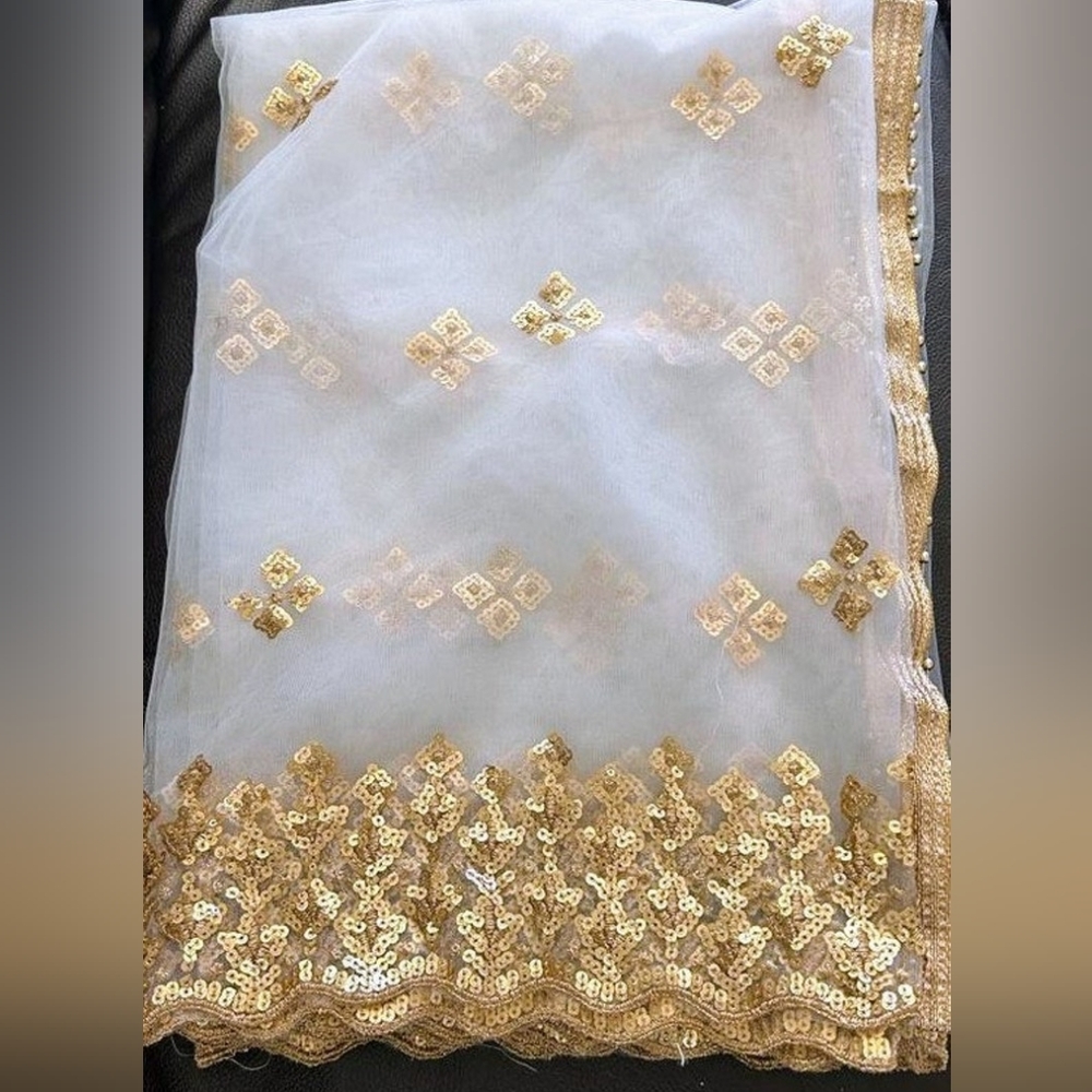 White Net Sequence Dupatta/ Veil/ Scarf/ With Cut… - image 2